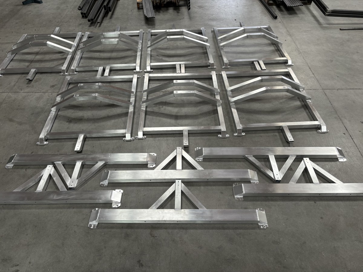Fabricated metal frames arranged on the shop floor